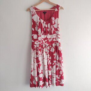 Talbots Red White Floral Dress 8 Garnet Floaty Chiffon Fit n Flare Midi